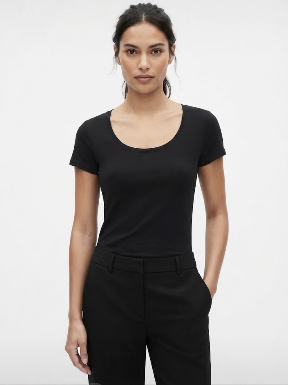 White House Black Market Black Scoop Neck Short Sleeve Top